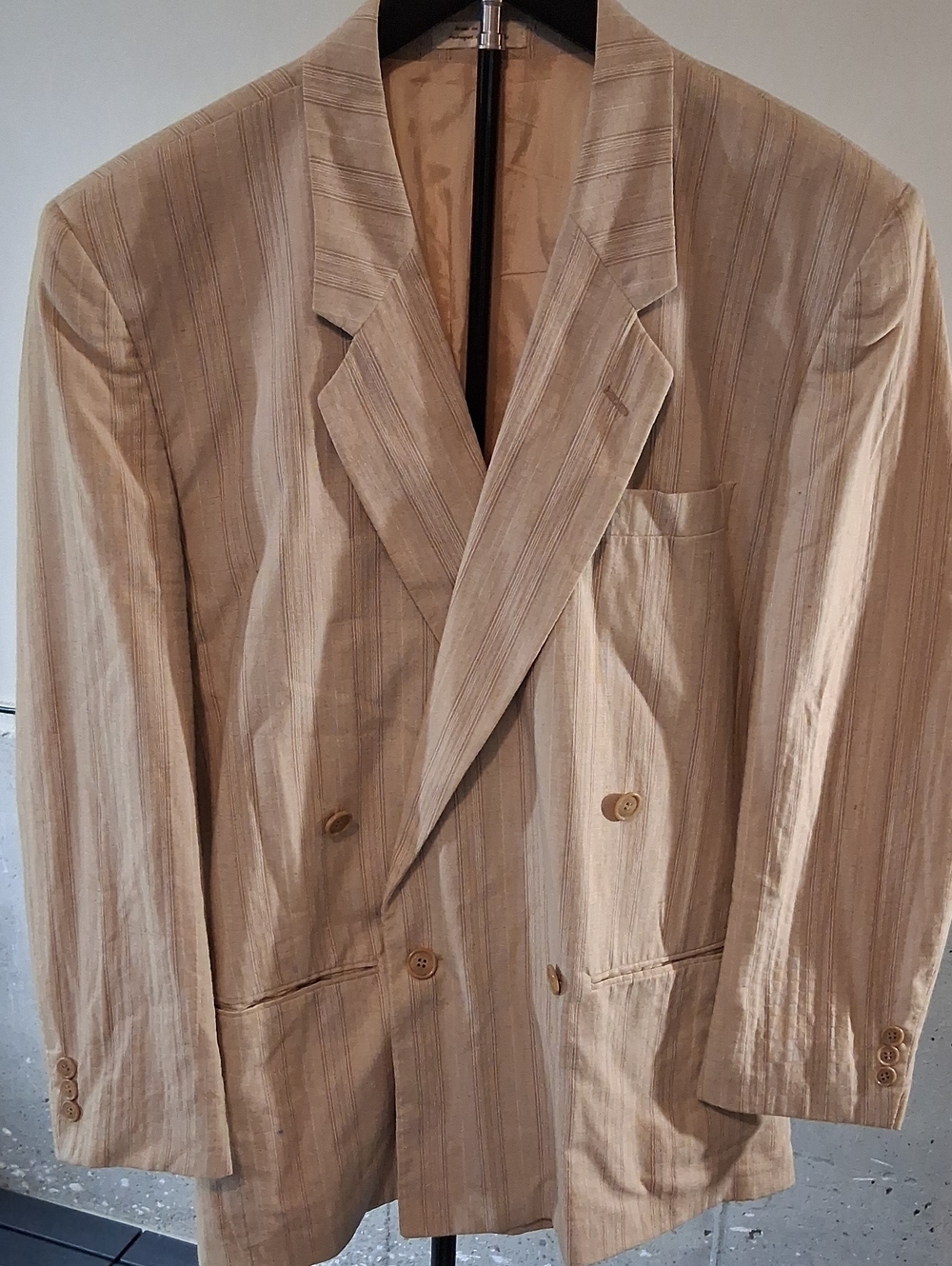 Molton Brown Double-Breasted Striped Tan Blazer